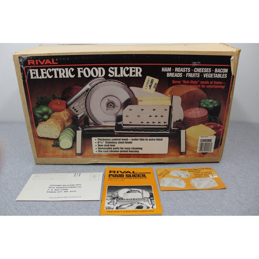 Rival Electric Food Slicer Chrome 1101E Vintage Stainless Steel Blade Adjustable